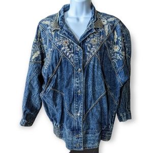Vintage Retro Jazzino Bedazzled Stone Washed Denim Jacket